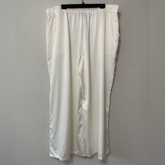 New Celestial Blue Ivory Satin Wide Leg Palazzo Pull On Pants Size 2X bin 4E - Picture 4 of 4